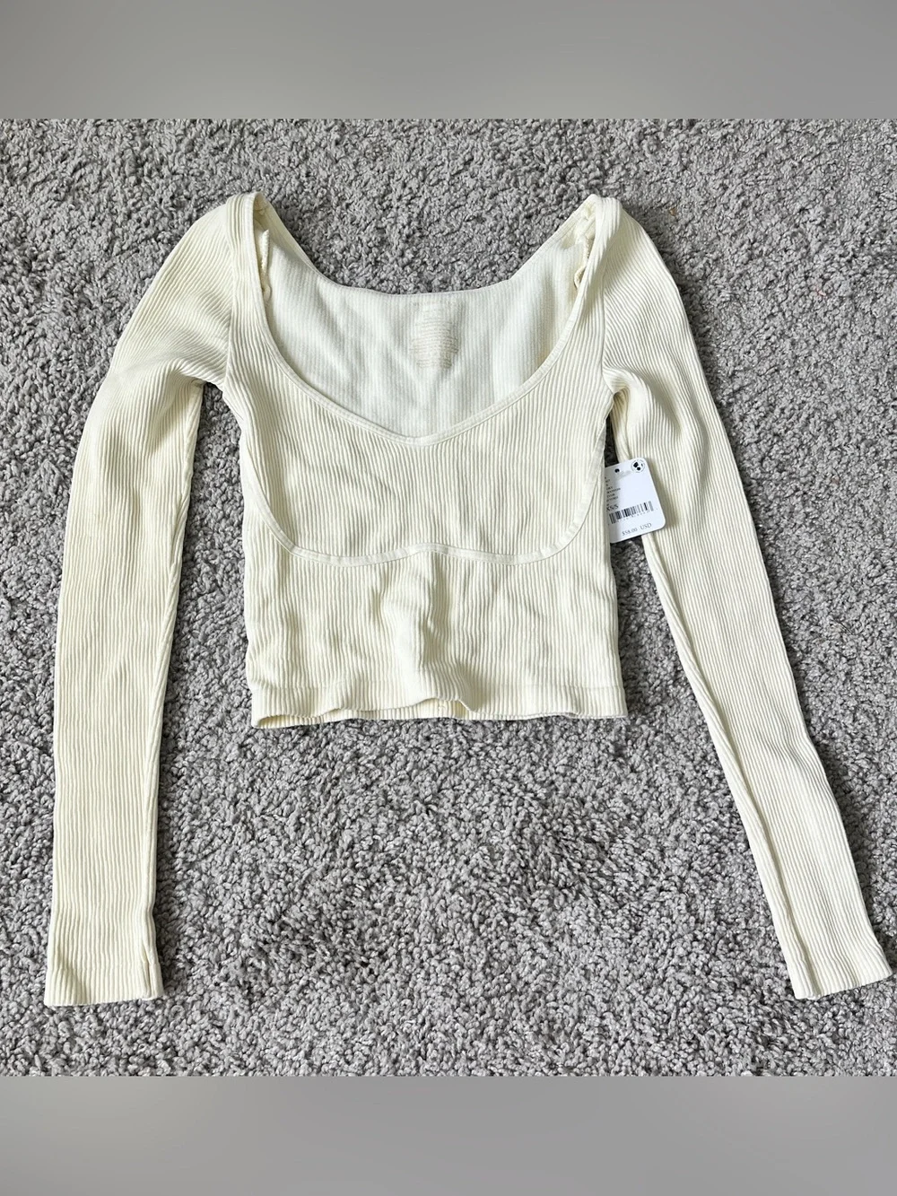 NWT Free People Intimately Ivory Ribbed Long Sleeve Sweetheart Seamless Top XS